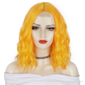 Aisi Beauty Natural Cheap Price U Part Light Golden Good Quality Loose Wave Bob Cut Frontal Curly Short Wavy Lace Front Wig
